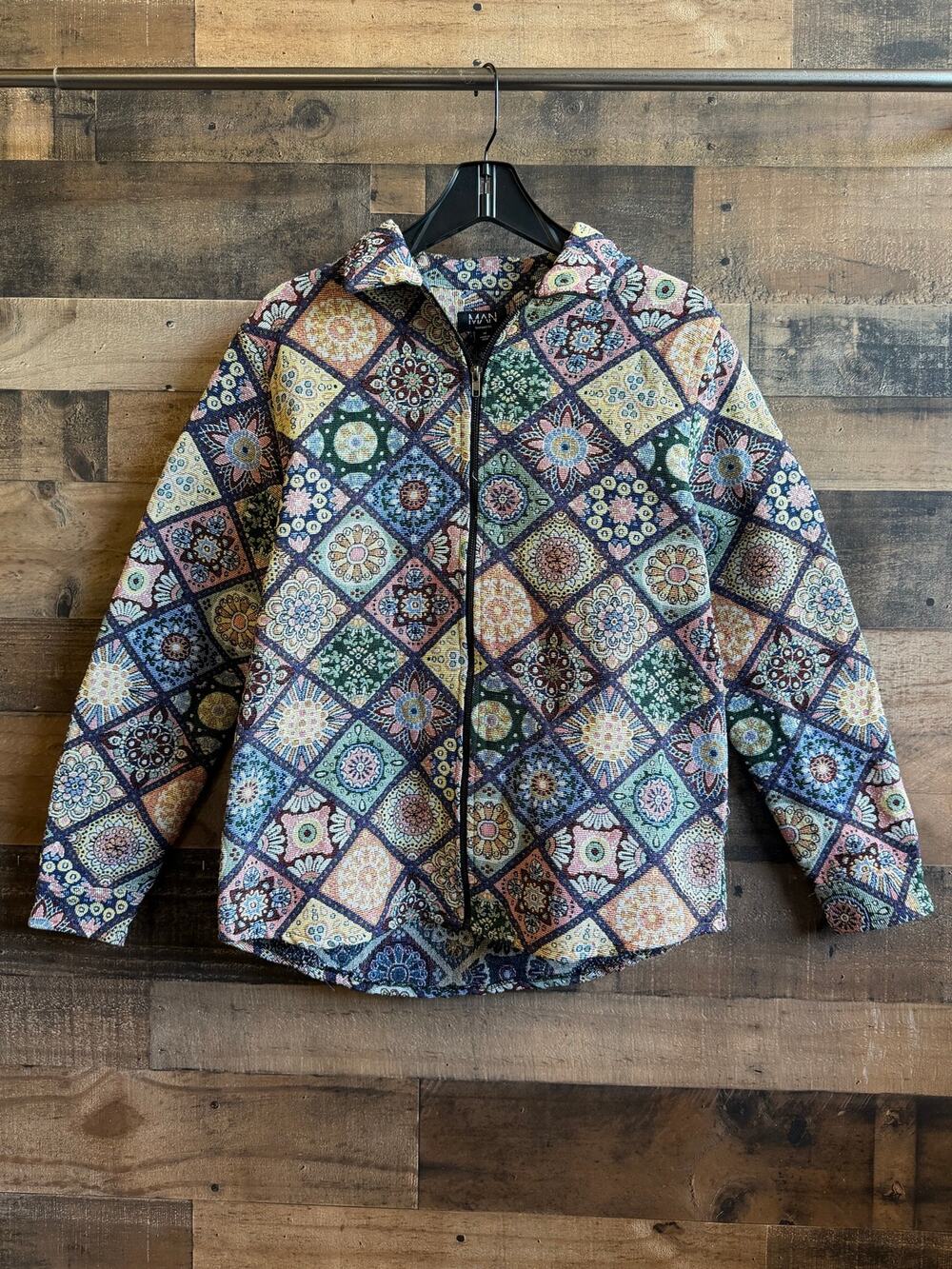 boohooMAN Men's Jacquard Tapestry Zip Jacket - Size M